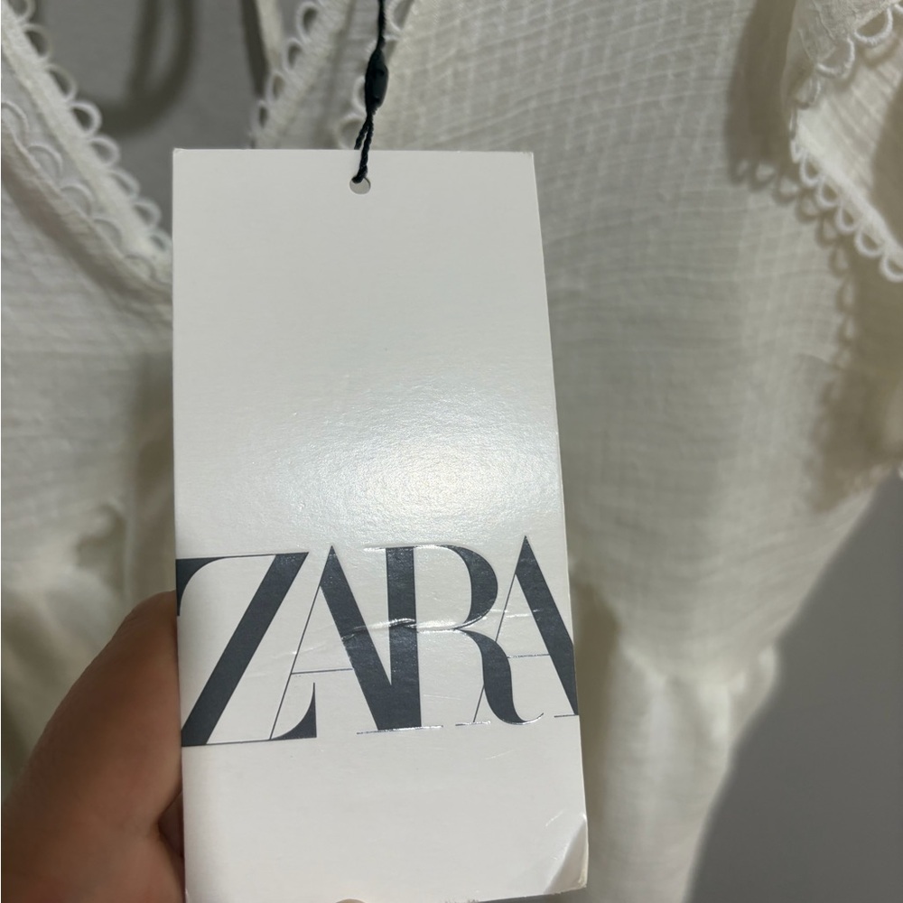NWT Zara White Ruffled Peplum Blouse Tie Back Flutter Sleeve Size L - Picture 5 of 5